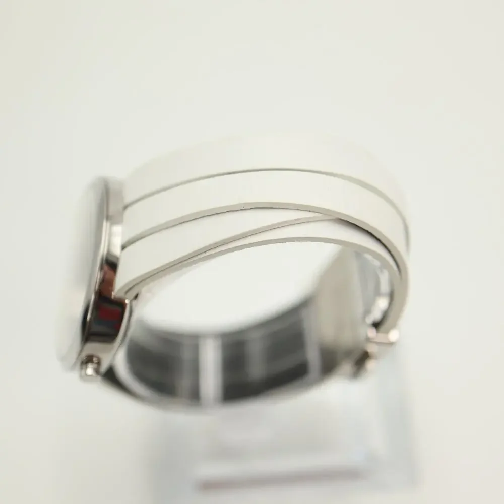 Calvin Klein Swiss Made Silver Tone 32mm Women Watch White Leather w New Battery